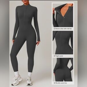 Yoga Jumpsuit Zip Up Bodysuits Workout Romper Unitards Bodycon Sexy One Piece
